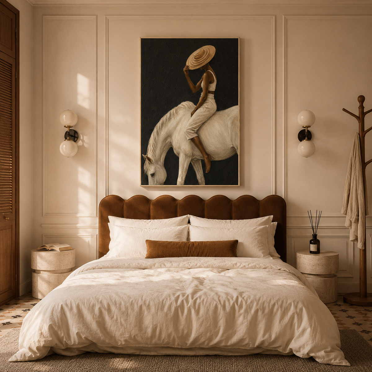 "Equine Reverie" – Minimalist Ivory & Charcoal Textured Equestrian Oil Painting