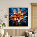 "Radiant Bloom" – Orange Blue Floral Textured Oil Painting