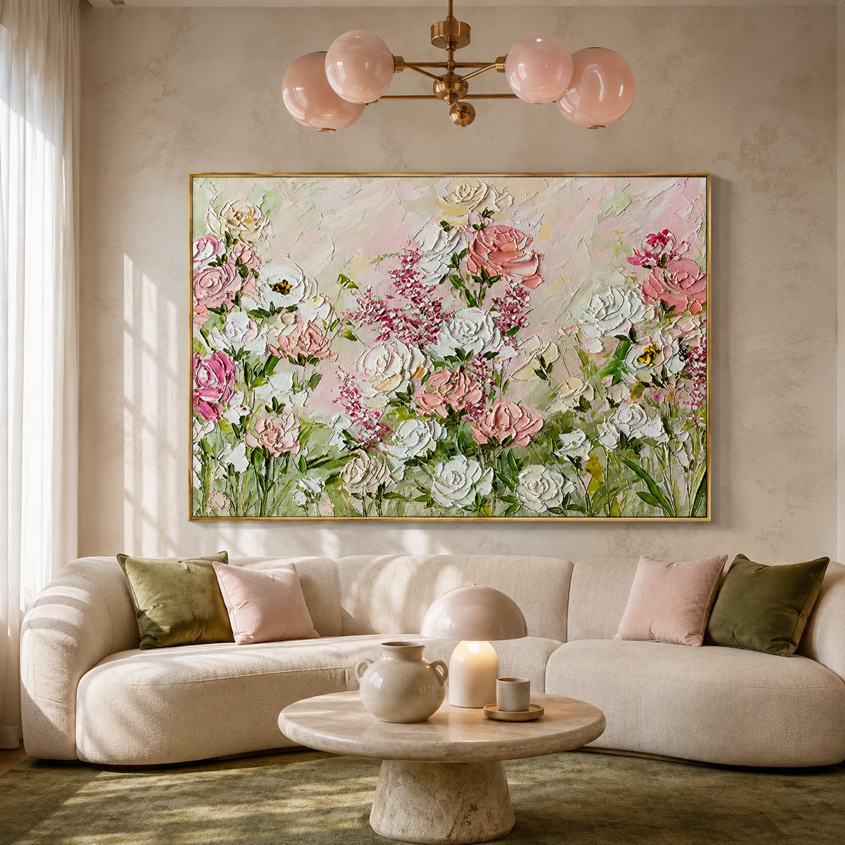 "Romantic Flower Language" – Textured Pink and White Rose Impasto Oil Painting