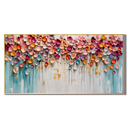 “Petals of Celebration” – Colorful Impasto Floral Panoramic Hand-Painted Canvas Art
