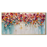 “Petals of Celebration” – Colorful Impasto Floral Panoramic Hand-Painted Canvas Art