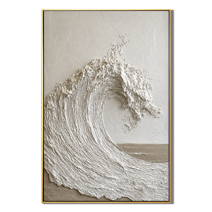 "Silent Crest" – Wabi Sabi White Wave Textured Painting