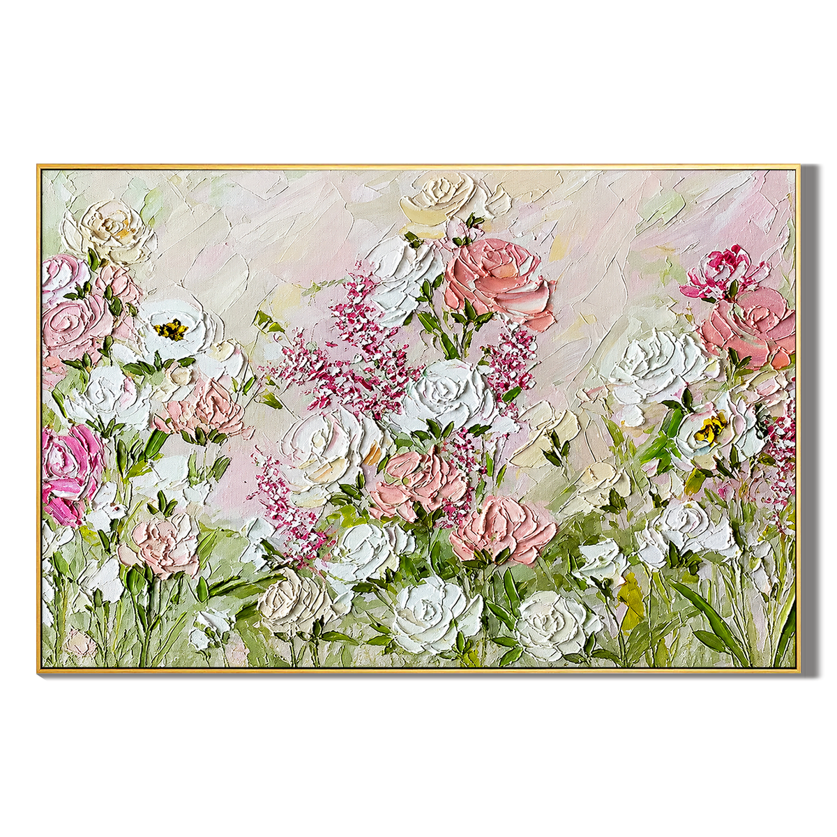 "Romantic Flower Language" – Textured Pink and White Rose Impasto Oil Painting