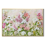 "Romantic Flower Language" – Textured Pink and White Rose Impasto Oil Painting