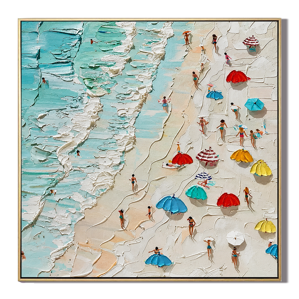 "Beachside Joy" – Coastal Beach Scene Textured Oil Painting