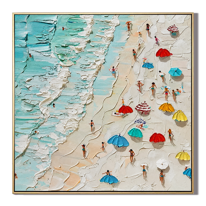 "Beachside Joy" – Coastal Beach Scene Textured Oil Painting
