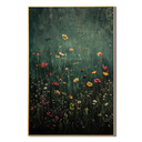 "Midnight Meadow" – Moody Dark Green Botanical Wildflower Oil Painting