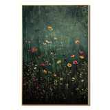 "Midnight Meadow" – Moody Dark Green Botanical Wildflower Oil Painting