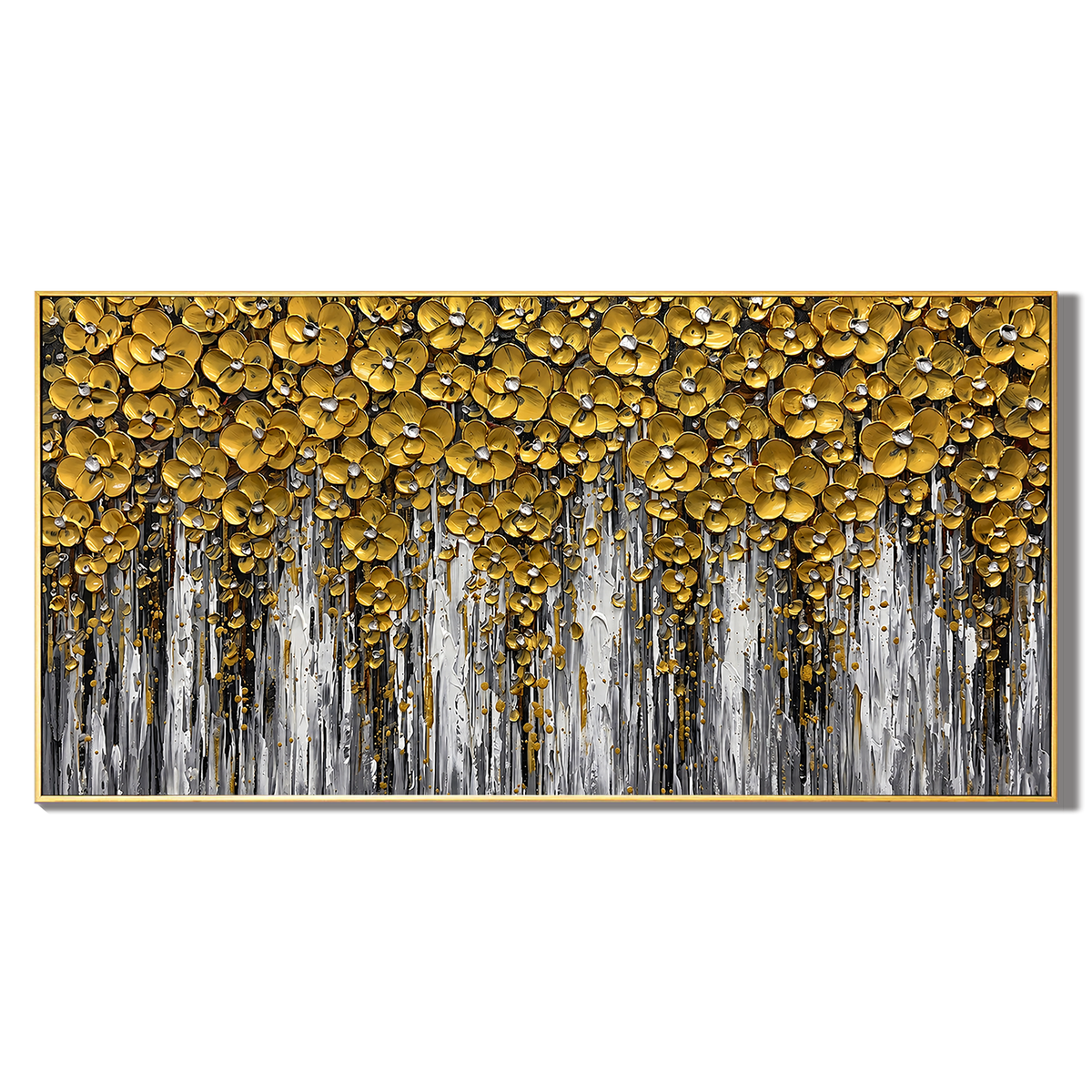 “Golden Bloom Cascade” – Luxury Floral Impasto Oil Painting
