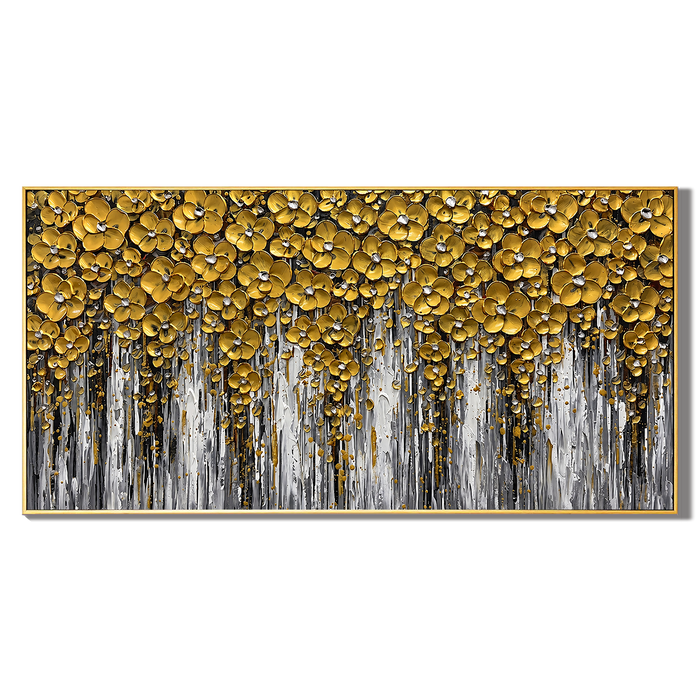 “Golden Bloom Cascade” – Luxury Floral Impasto Oil Painting