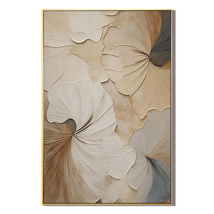 "Flowers bloom slowly" – Wabi-Sabi Textured Cream & Beige 3D Floral Acrylic Painting
