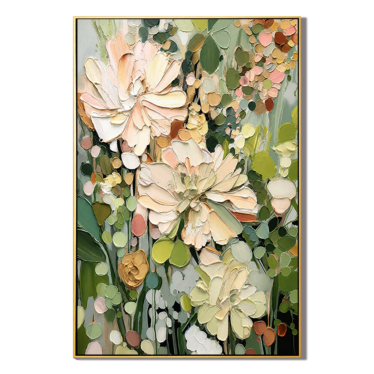 "Blossom Reverie" – Textured Floral Oil Painting in Soft Pink and Green