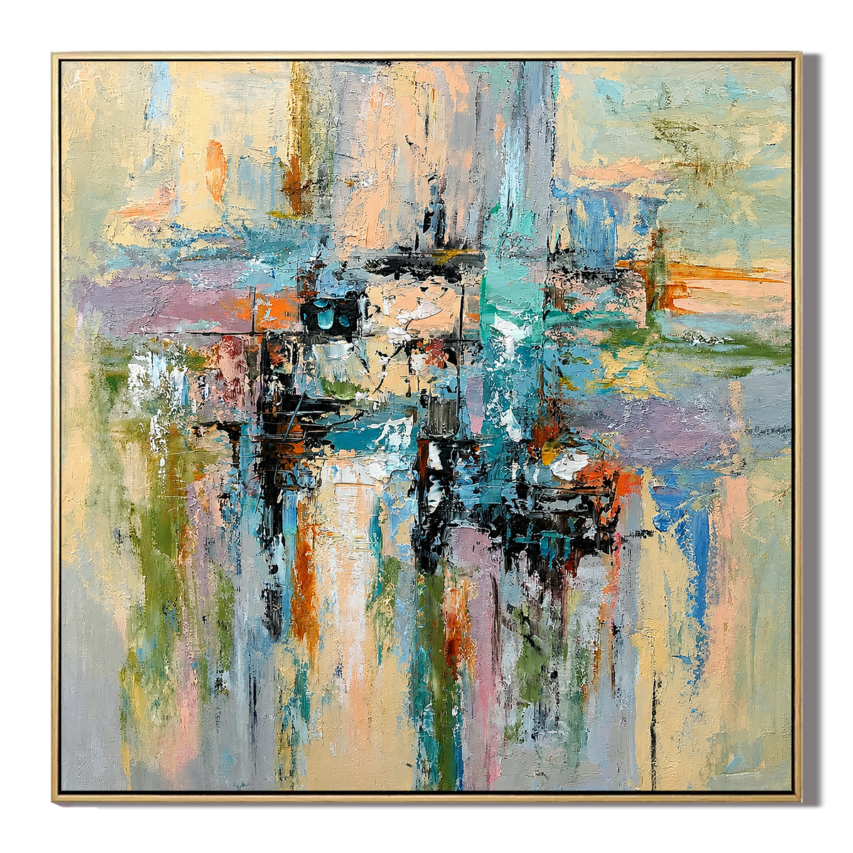 "Urban Daydream" – Colorful Cityscape Textured Abstract Painting
