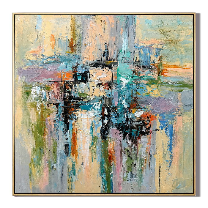 "Urban Daydream" – Colorful Cityscape Textured Abstract Painting