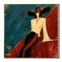"Azure Noir" – Textured Chic Figure with Hat Palette Knife Oil Painting