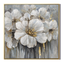 "Petals of Radiance" – Modern Textured White and Gold Floral Impasto Oil Painting