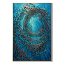 "Ocean Vortex" – Blue Abstract Fish School Textured Oil Painting