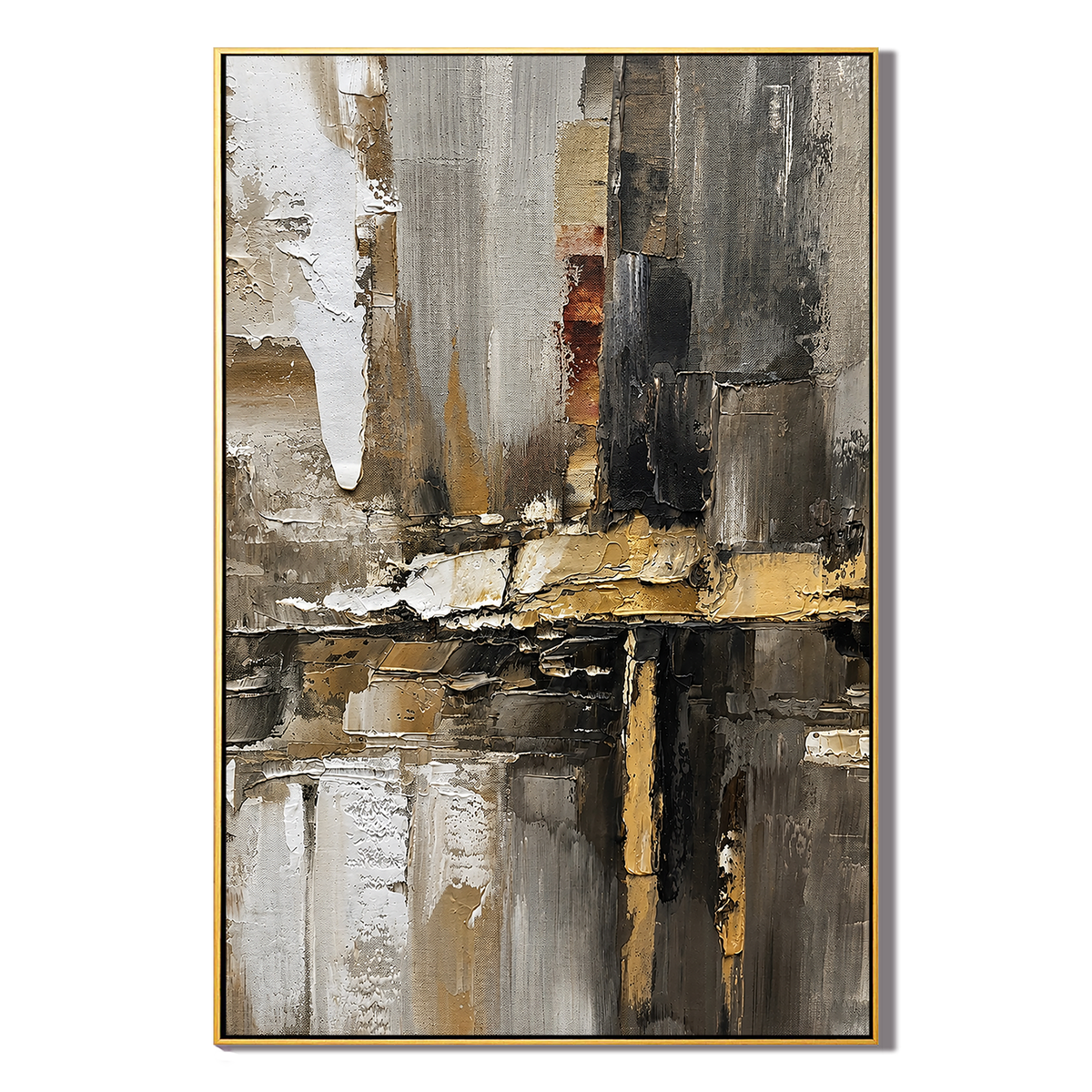 "Urban Relic" – Industrial Black Gold Textured Abstract Painting