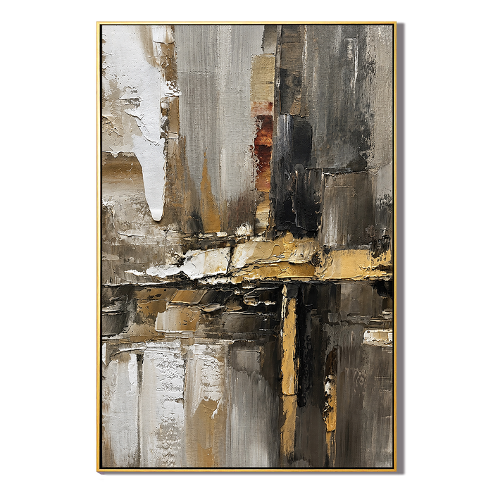 "Urban Relic" – Industrial Black Gold Textured Abstract Painting