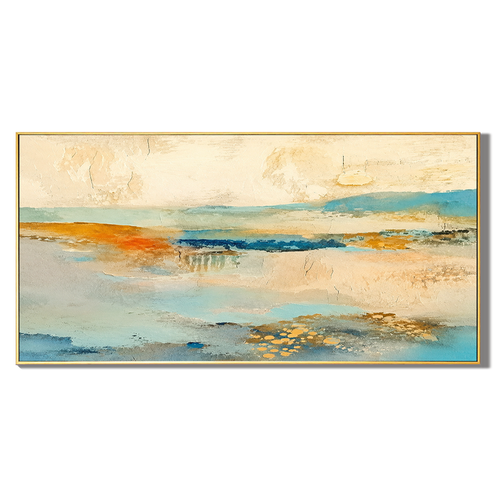 "Coastal Drift" – Wabi-Sabi Sand and Aqua Textured Abstract Acrylic Painting
