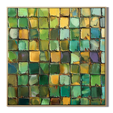 "Verdant Mosaic" – Green Gold Textured Abstract Painting