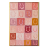 "Blush Fortune" – Modern Pink Grid Textured Horseshoe Abstract Impasto Painting