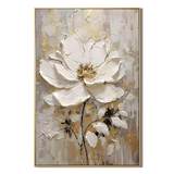 "Luminous Bloom" - Gilded White Magnolia 3D Sculptural Impasto Acrylic Painting with Gold Leaf Accents