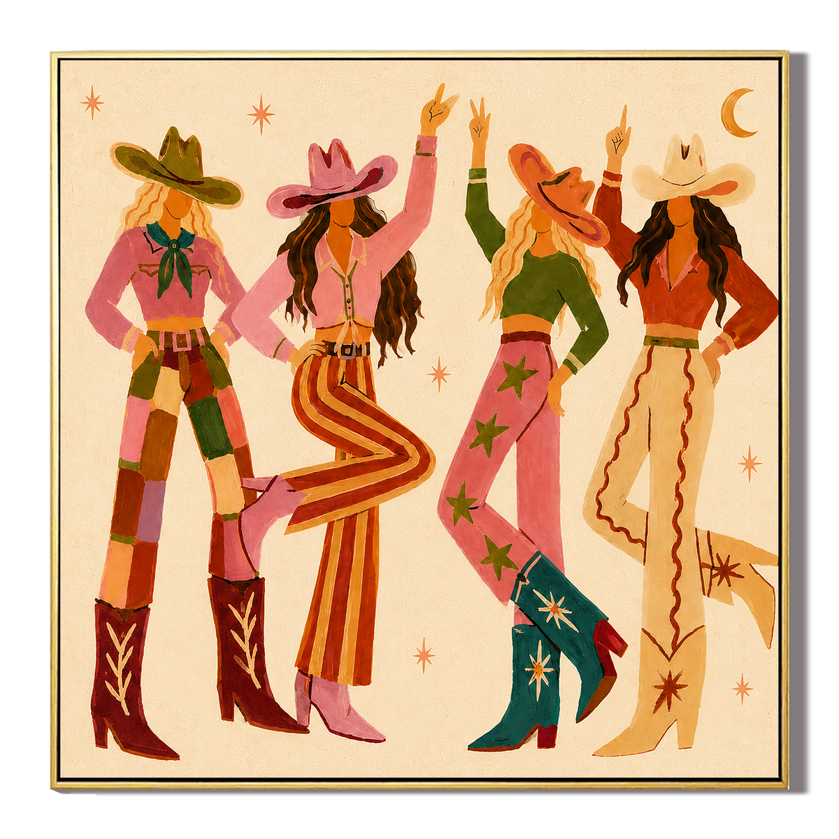 "Midnight Rodeo" – Retro Western Cowgirl Hand-Painted Canvas Wall Art