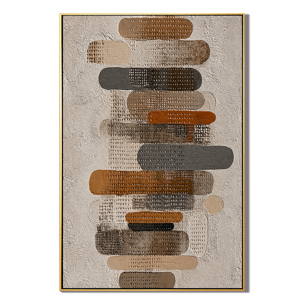 “Stacked Silence” – Neutral Geometric Wabi Sabi Impasto Oil Painting