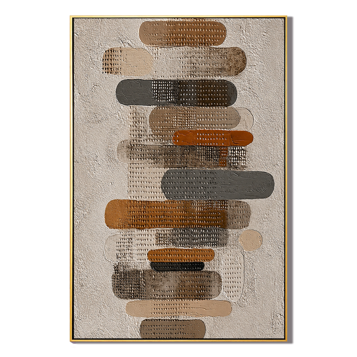 “Stacked Silence” – Neutral Geometric Wabi Sabi Impasto Oil Painting