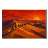 "Crimson Dunes" – Geometric Desert Sunset Textured Oil Painting