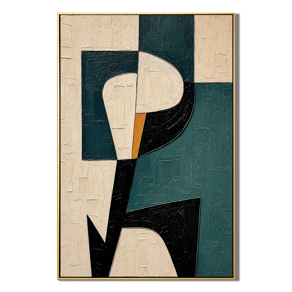"Modern Muse" – Teal Black Geometric Figure Abstract Painting
