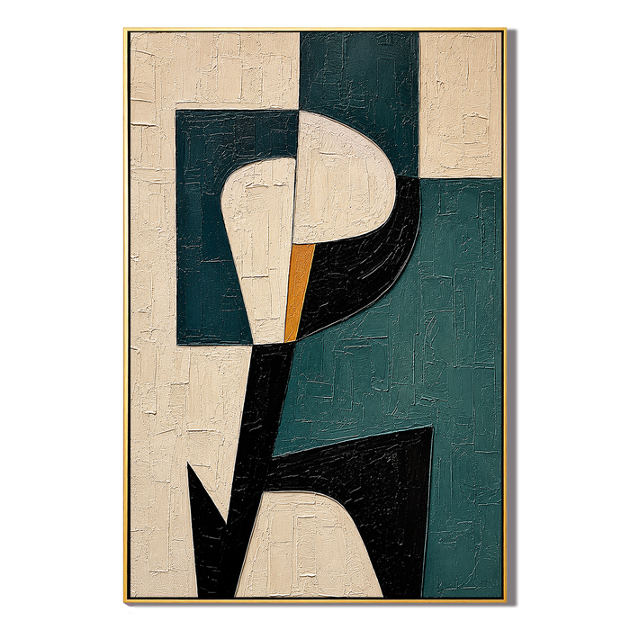 "Modern Muse" – Teal Black Geometric Figure Abstract Painting