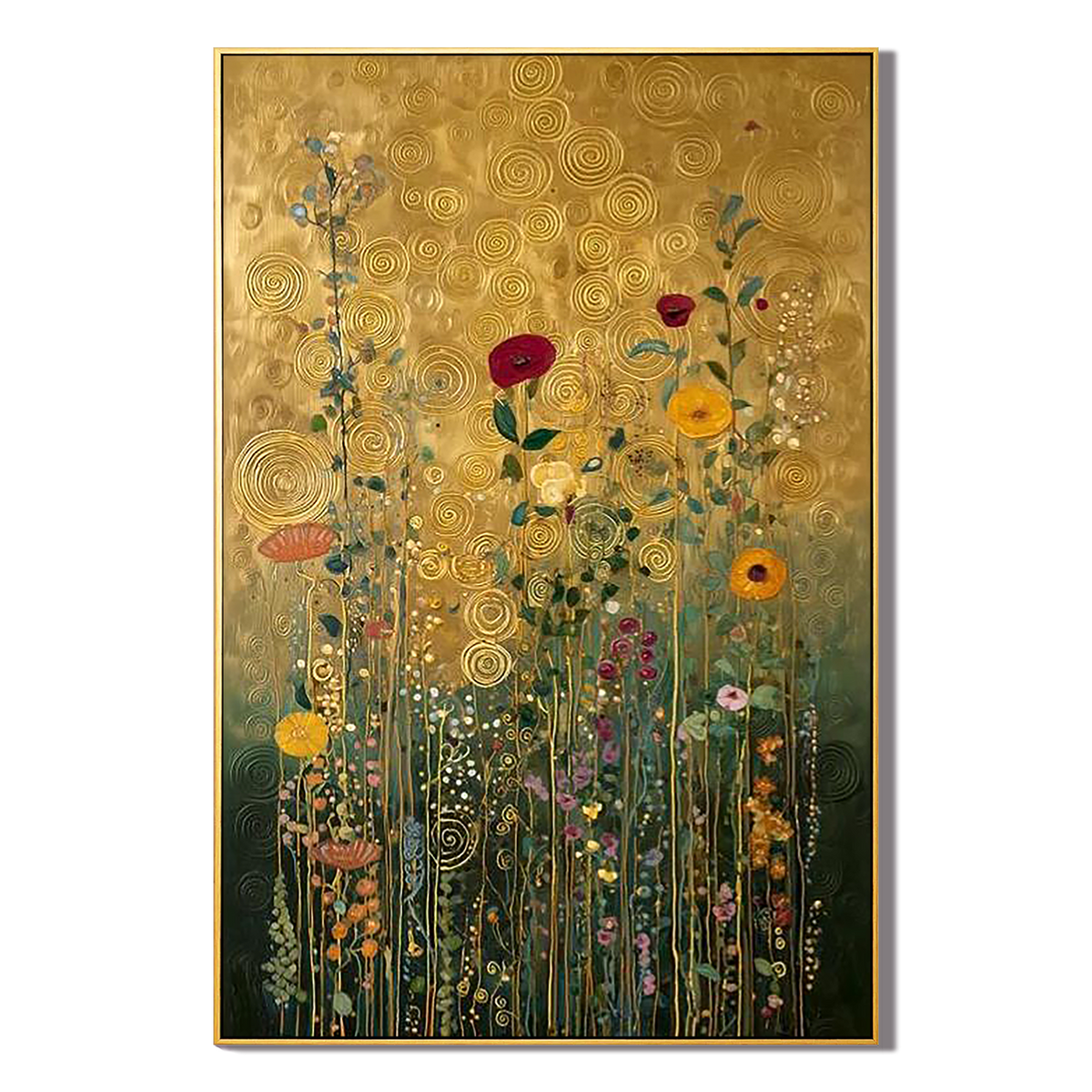 "Golden Flower Cluster" – Art Nouveau Klimt-Style Floral Gold Foil Painting