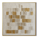 "Golden Rhythm" – Minimalist White & Gold Leaf Textured Acrylic Painting