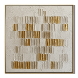 "Golden Rhythm" – Minimalist White & Gold Leaf Textured Acrylic Painting
