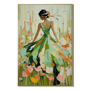"Floral Waltz" – Green Impressionist Palette Knife Figure Painting