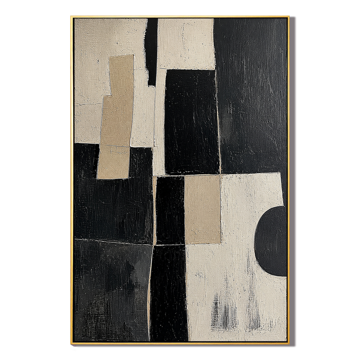 "Monochrome Structure" – Black White Geometric Abstract Painting