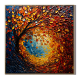 "Autumn Radiance" – Colorful Tree Landscape Textured Oil Painting