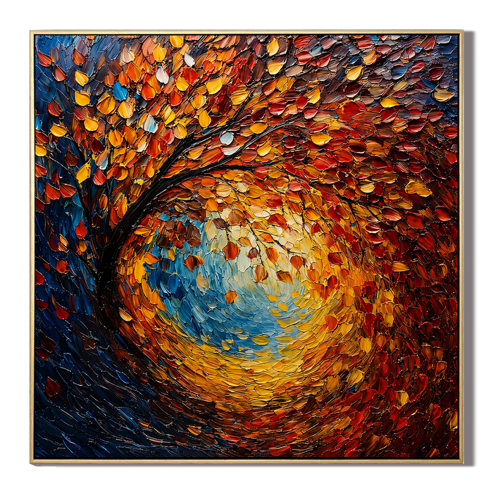 "Autumn Radiance" – Colorful Tree Landscape Textured Oil Painting