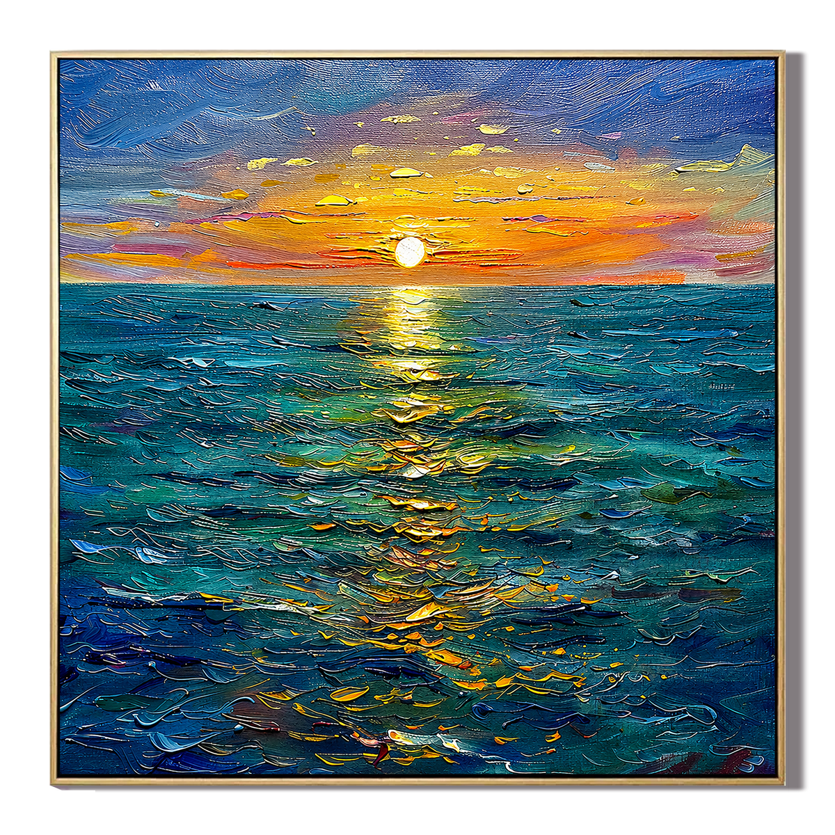 "Golden Horizon" – Ocean Sunset Textured Oil Painting