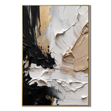 "Gilded Contrast" – Black White Gold Textured Abstract Painting