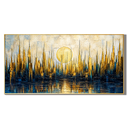 “Golden Metropolis” – Blue Gold Cityscape Impasto Oil Painting