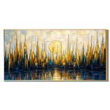 “Golden Metropolis” – Blue Gold Cityscape Impasto Oil Painting
