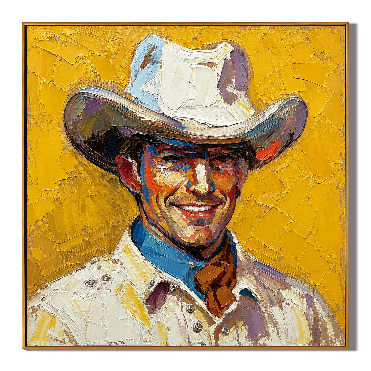 "Golden Grin" – Colorful Western Cowboy Portrait Oil Painting