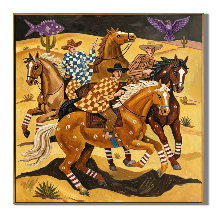 “Desert Riders” – American Western Folk Art Oil Painting