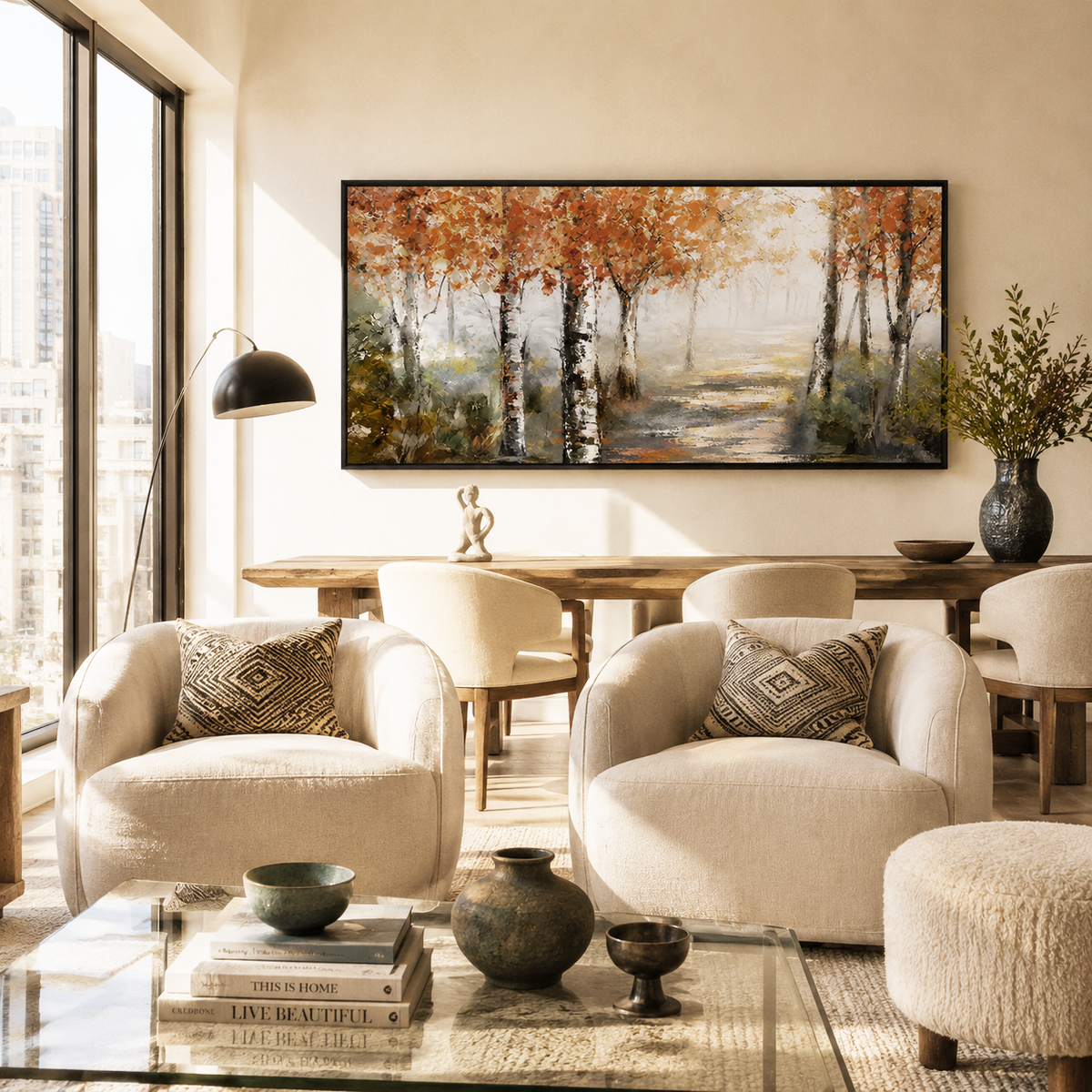 "Eternal Golden Hour" – Autumn Birch Forest Texture Impasto Oil Painting