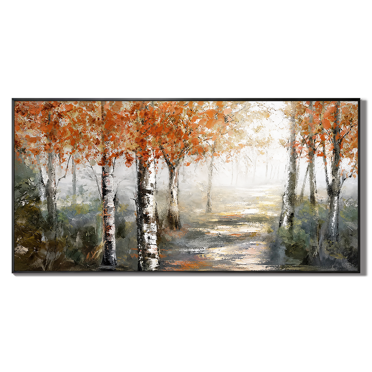 "Eternal Golden Hour" – Autumn Birch Forest Texture Impasto Oil Painting