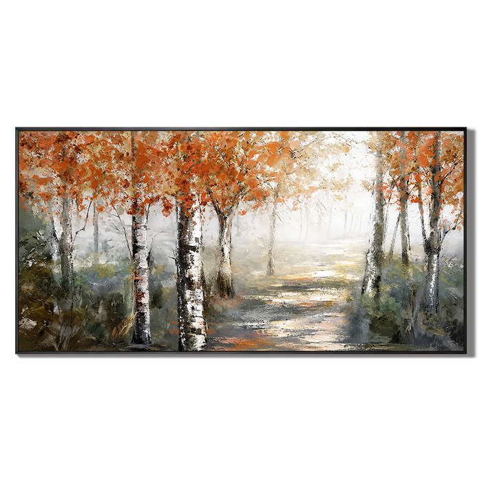 "Eternal Golden Hour" – Autumn Birch Forest Texture Impasto Oil Painting