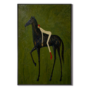 "Midnight Wanderer" – Folk-Surrealist Black Horse Olive Impasto Oil Painting